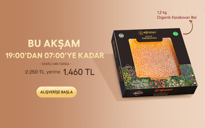 Bu Akşam 1,2kg Organik Karakovan Bal 19:00 dan 07:00 ye kadar