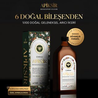 Apiksir 6 Bileşenli Arıcı İksiri (Zerdeçal + Zencefil + Propolis + Bal + Tarçın + Karabiber) (Çözücü: Alkol + Su)