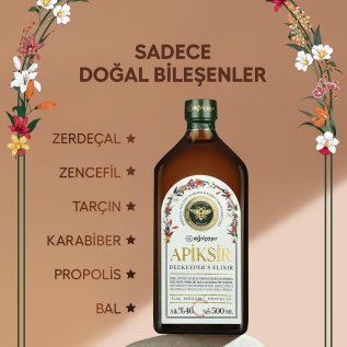 Eğriçayır Apiksir 6 Bileşenli Arıcı İksiri (Zerdeçal + Zencefil + Propolis + Bal + Tarçın + Karabiber) (Çözücü: Alkol + Su)