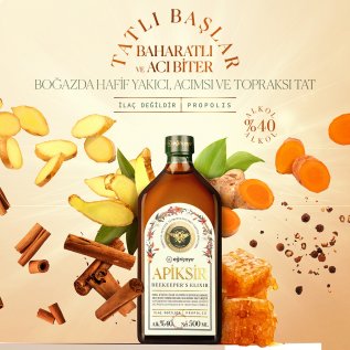 Eğriçayır Apiksir 6 Bileşenli Arıcı İksiri (Zerdeçal + Zencefil + Propolis + Bal + Tarçın + Karabiber) (Çözücü: Alkol + Su)